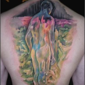 Peinture impressionniste tatouée sur dos par Pierre-Gilles Romieu