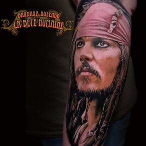 Barbara Rosendo, tatoueuse à Paris - Portrait en couleurs de Jack Sparrow sous les traits de Johnny Depp